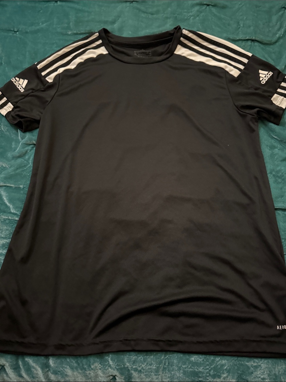 adidas Black Short Sleeve Crew Tee with White Shoulder Stripes Womens XL